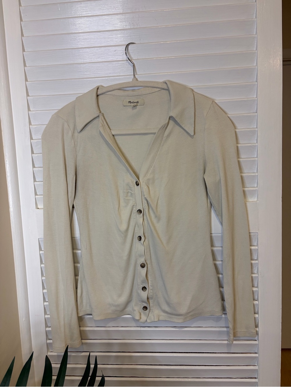 Madewell Ribbed Button-Front Long Sleeve Collared Top Size S